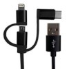 リファービッシュ品 1本で3役 Lightning, microUSB, Type-C  USBケーブル 3 in 1,1m ブラック 高速充電2.4A対応 3IN1BK [返品交換不可]|Light