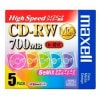 【お取り寄せ商品】maxell CD-RW HIGH SPEED対応 MQシリーズ データ用 700MB 4-10倍速 5枚 5mmslimケース アンフォーマット 5色ミックス CDRWH80MIX