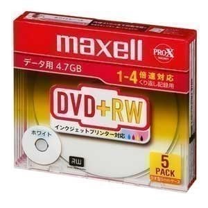 【お取り寄せ商品】maxell DVD+RW データ用 4.7GB 1-4倍速対応 5枚 5mmslimケース入り ホワイトプリンタブル インクジェットプリンター対応 D+RW47PWB.S1P5S A