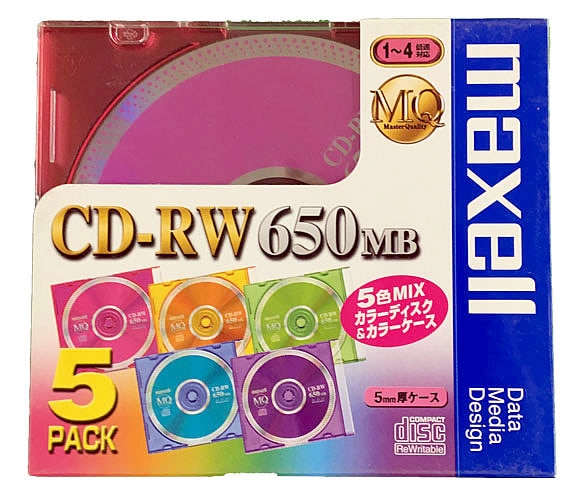 【100枚まとめ買い】【アウトレット】 マクセル データ用 CD-RW MQシリーズ くり返し記録用 650MB 1-4倍速対応 カラーMIX 5枚×20パック