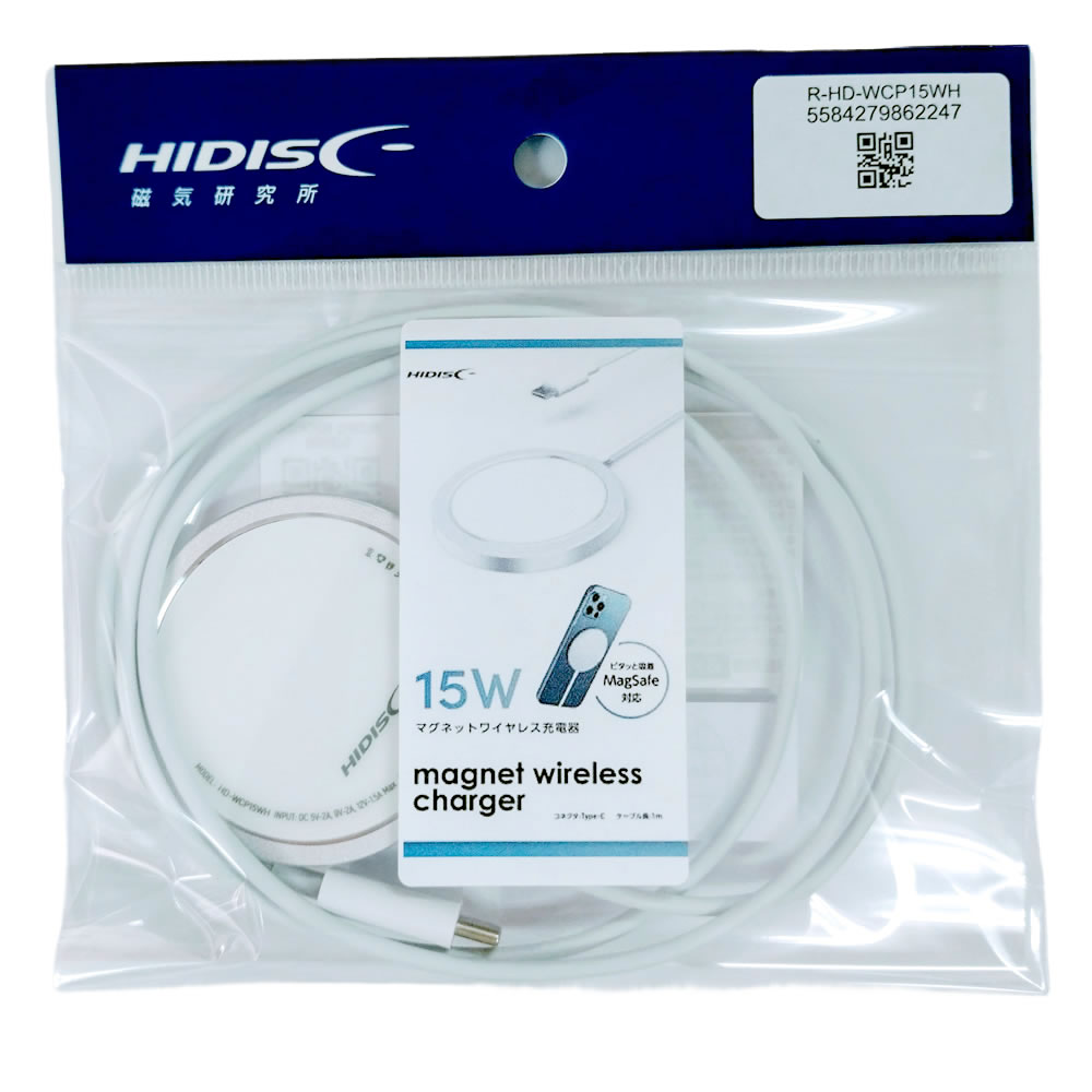 【リファービッシュ】 HIDISC 15W ワイヤレスチャージャー ホワイト 置くだけで充電できる R-HD-WCP15WH