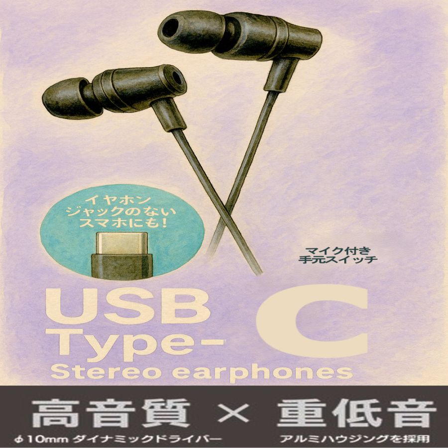 【リファービッシュ】 HIDISC 高音質 x 重低音 Tyep-C接続 有線イヤホン R-HD-WEC12BK