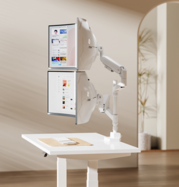 Titan ポール取付式ガススプリング式デュアルモニターアーム（24〜57インチ・高耐荷重・VESA対応）