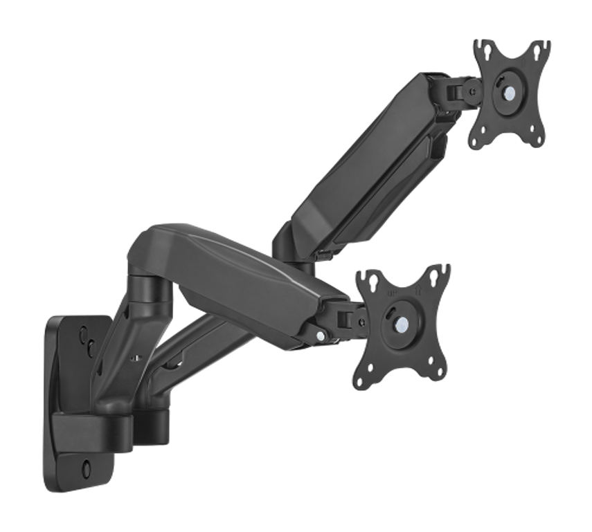壁面取付対応 デュアルモニター用スプリングアシスト式アーム マットブラック VESA75/100対応