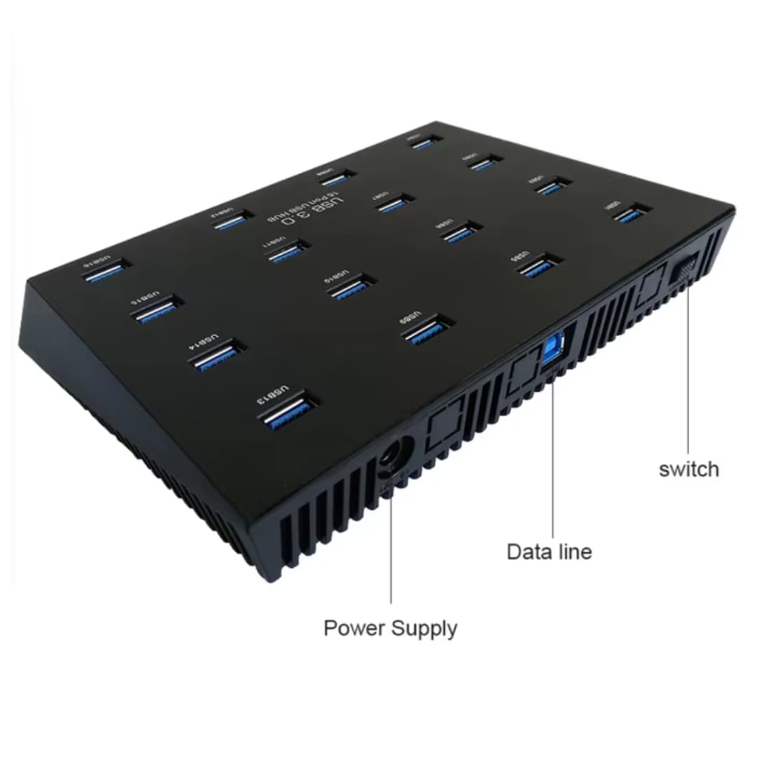 USB3.0対応 16ポートハブ A-163 高速転送＆電源付き