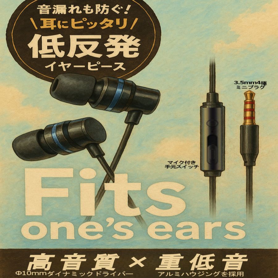 【リファビッシュ】耳にピッタリ! 音漏れも防ぐ! 低反発イヤピース有線イヤホン R-HD-WEFT11BK