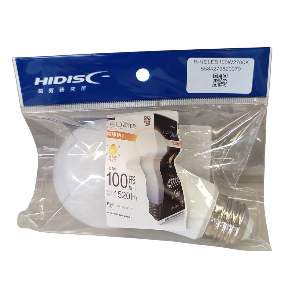 【リファービッシュ】HIDISC LED電球（一般電球100形相当）長寿命 電球色 R-HDLED100W2700K