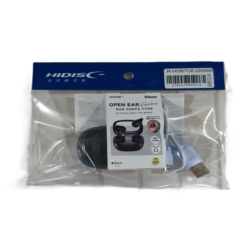 【リファービッシュ】HIDISC イヤーカフタイプ完全ワイヤレスイヤホン ブラック R-HD-BTOEJ355BK