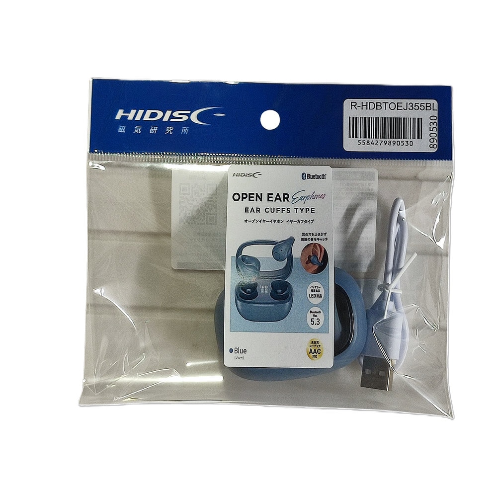 【リファービッシュ】HIDISC イヤーカフタイプ完全ワイヤレスイヤホン ブルー R-HDBTOEJ355BL