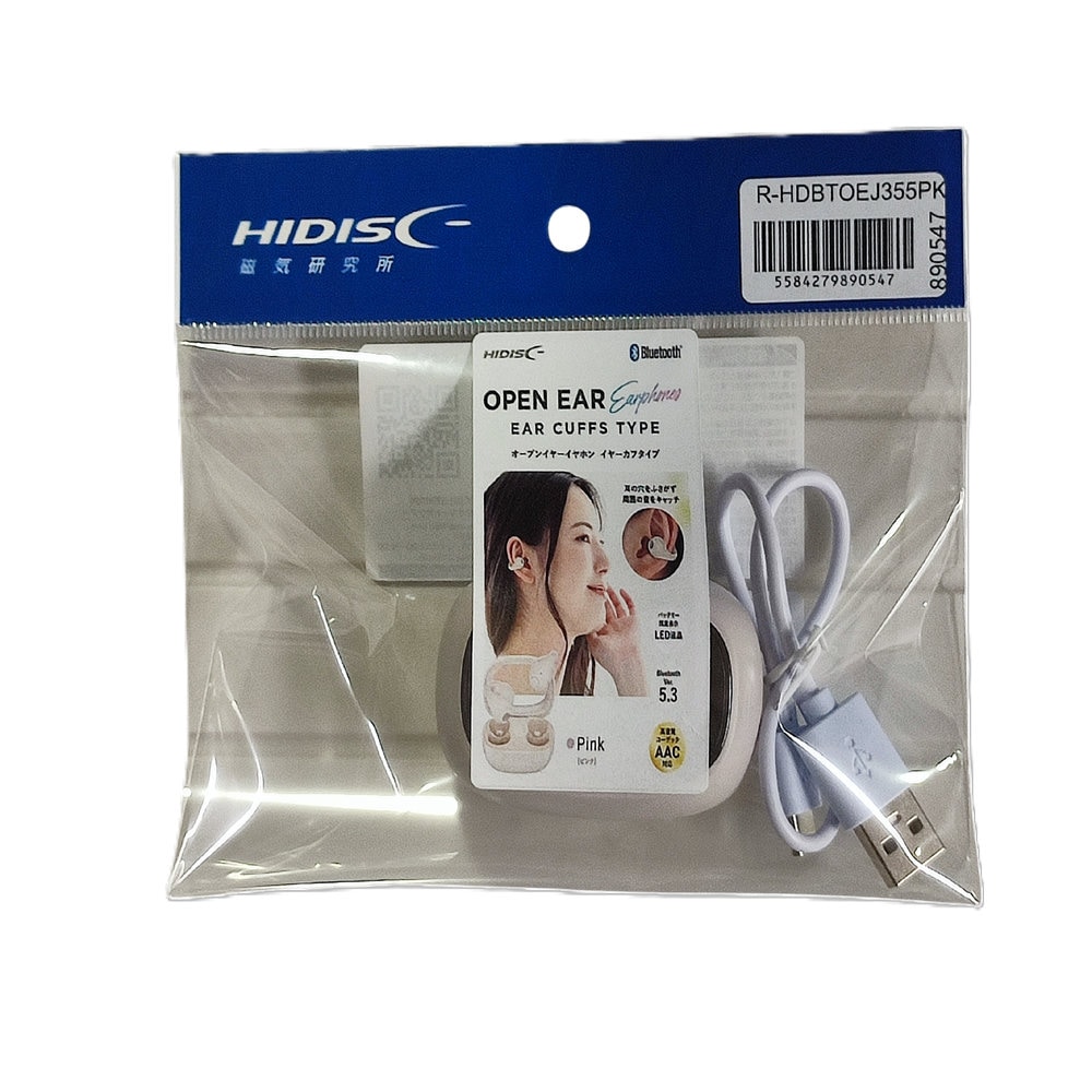 【リファービッシュ】HIDISC イヤーカフタイプ完全ワイヤレスイヤホン ピンク R-HDBTOEJ355PK