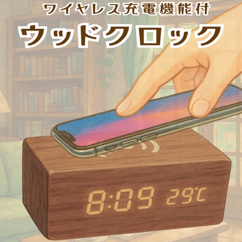 【リファービッシュ】HIDISC ワイヤレス充電機能付ウッドクロック R-HDCL03WLBR17