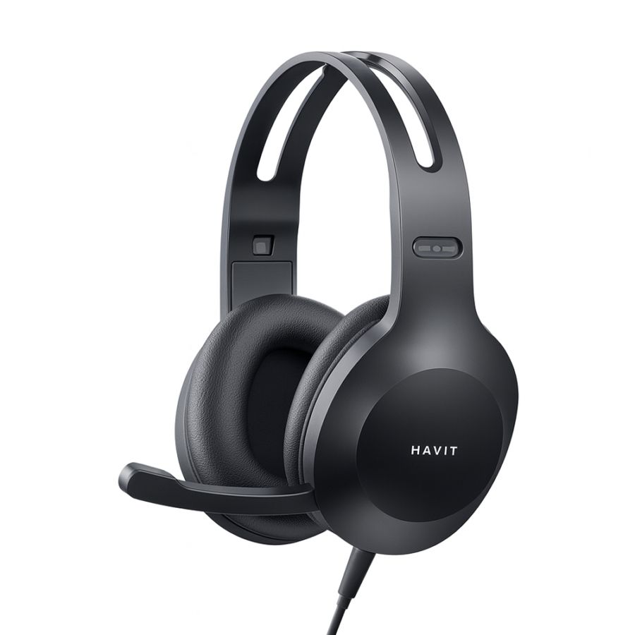 有線ステレオ ヘッドホン (マイク付き)　HD-H220d-BK