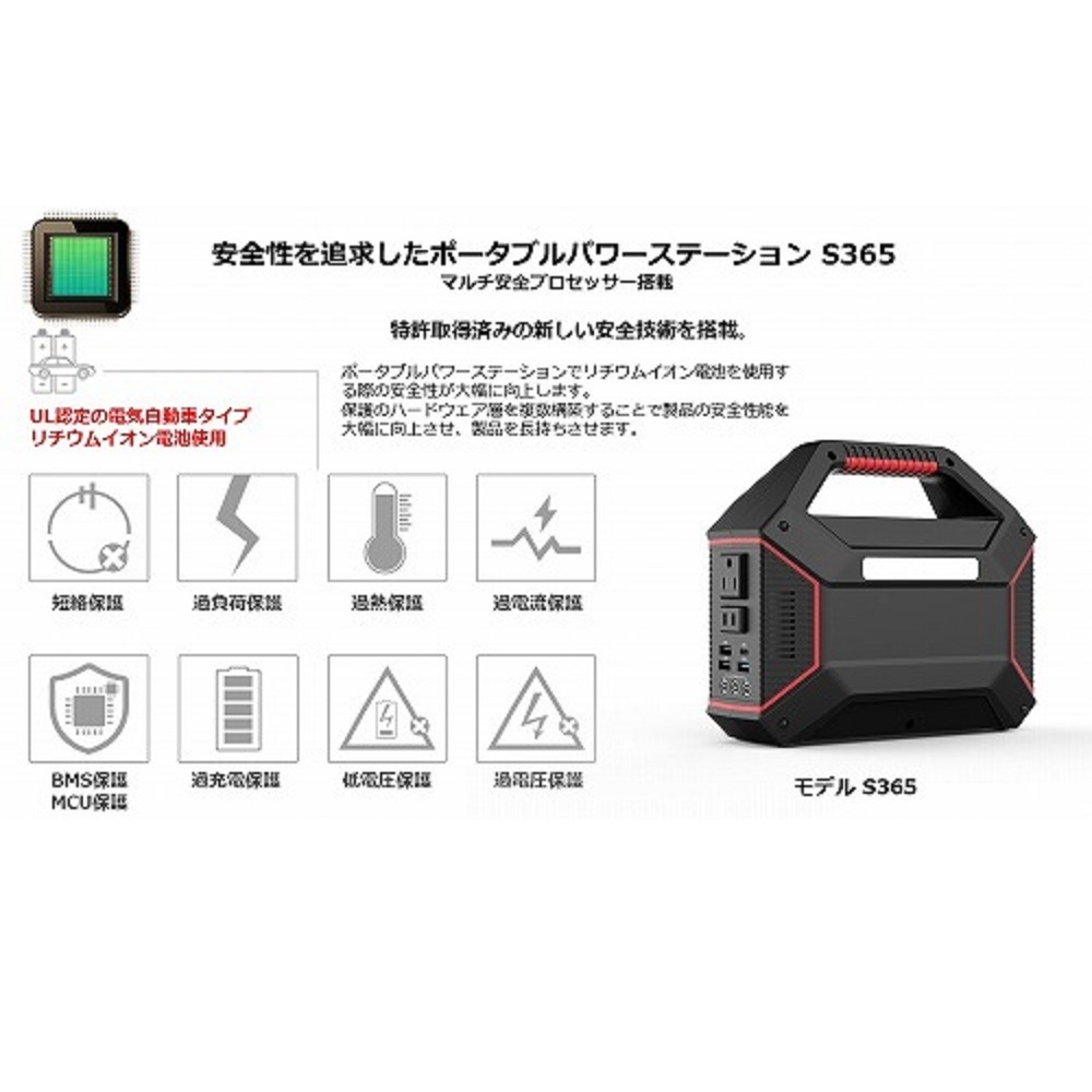 HIDISC DC出力端子を3つ備えたアウトドアのキャンプに最強なポータブルバッテリー 155Wh QC3.0対応 42000mAh 重量1.7kg ポータブルステーション S365