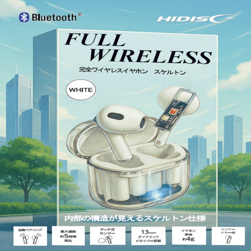 リファビッシュ 完全ワイヤレスイヤホン スケルトン ホワイト