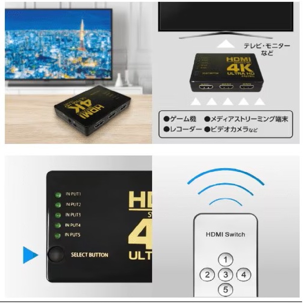 リファービッシュ】HIDISC HDMIセレクター リモコン付 5入力
