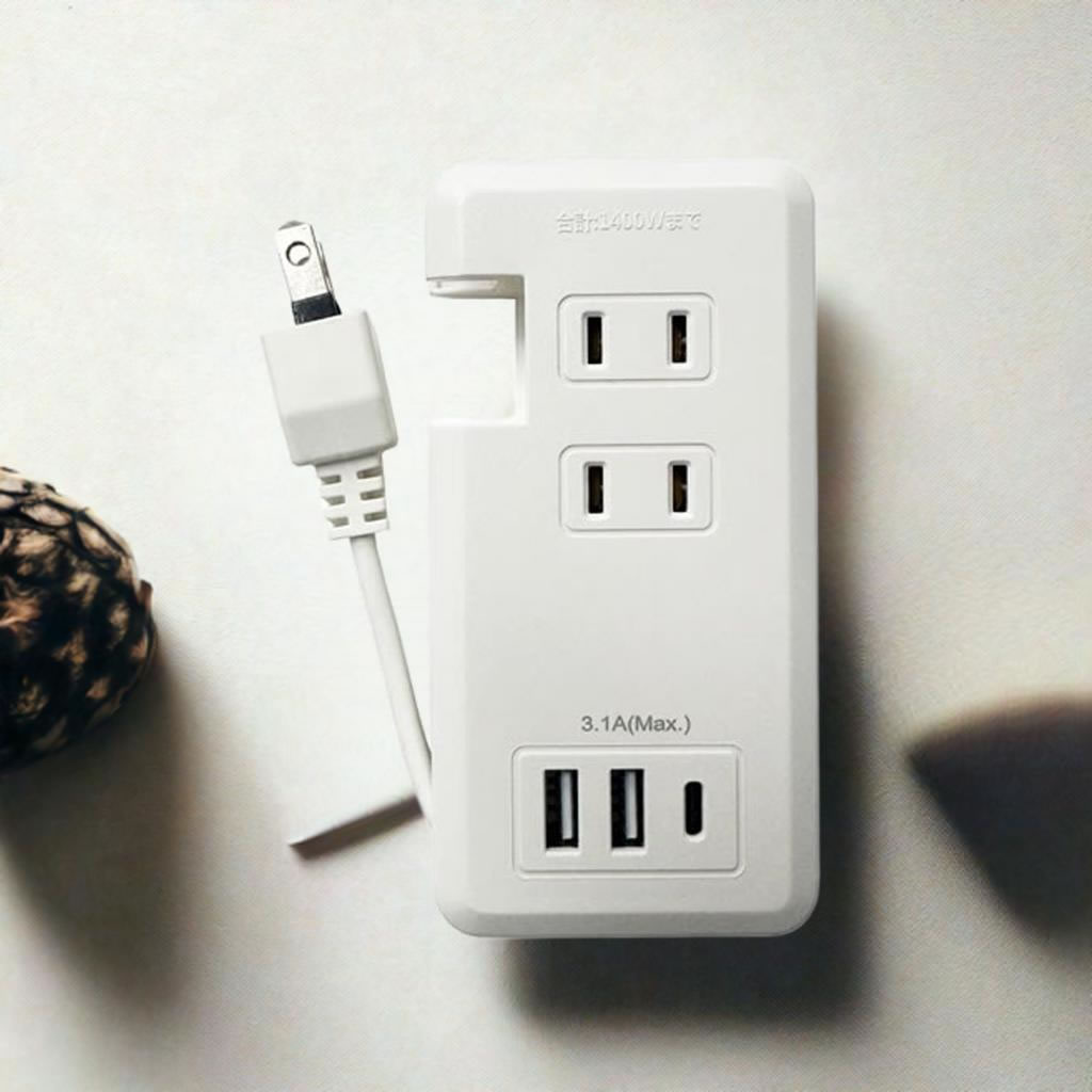 HIDISC コード巻取り式電源タップ ACx2 Type-Ax2 Type-Cx1 HD-AC2U2C131WH