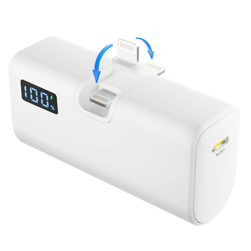 HIDISC 180°回転コネクタ直挿し Lightning 5000mAh モバイルバッテリー PD20W対応 HD4-MBTCD20W180L05WH