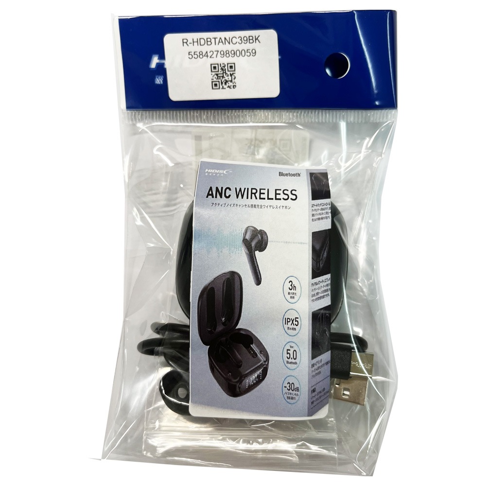 【リファービッシュ】 HIDISC アクティブノイズキャンセル搭載 完全ワイヤレスイヤホン（ANC　WIRELESS）R-HDBTANC39BK