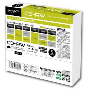 HIDISC データ用 CD-RW 1-4倍速5mmスリムケース入り5枚パック HDCRW80YP5SC