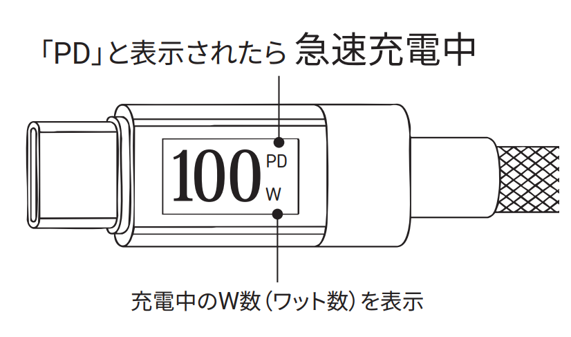 HIDISC ワットメーター付CtoCケーブル 1m PD100W対応 充電中のワット数が見える 