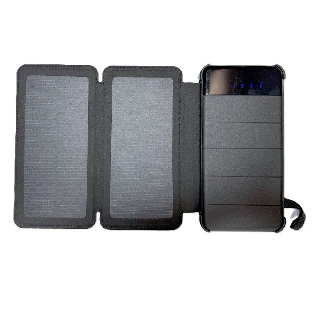 【リファービッシュ】HIDISC ソーラーパネル, LEDライト付き 8000mAh ハイパワーモバイルバッテリー R-MBSCF8000FTBK