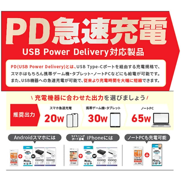 HIDISC 卵サイズでPCも充電可能なモバイルバッテリー PD45W対応 ブラック HD2-MBPD45W10TGBK