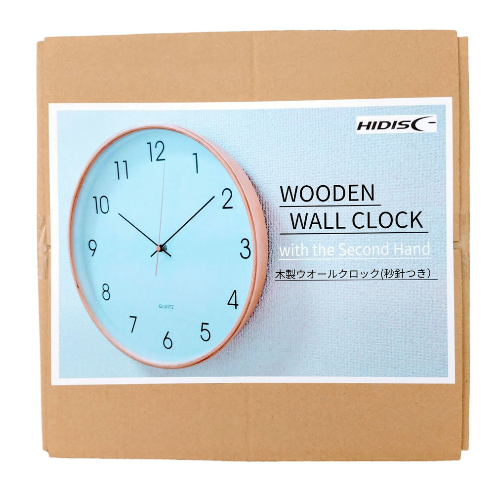 【リファービッシュ】 HIDISC 木製ボード ウォールクロック 秒針付き 木製フレーム ナチュラル R-HDCLWD-L