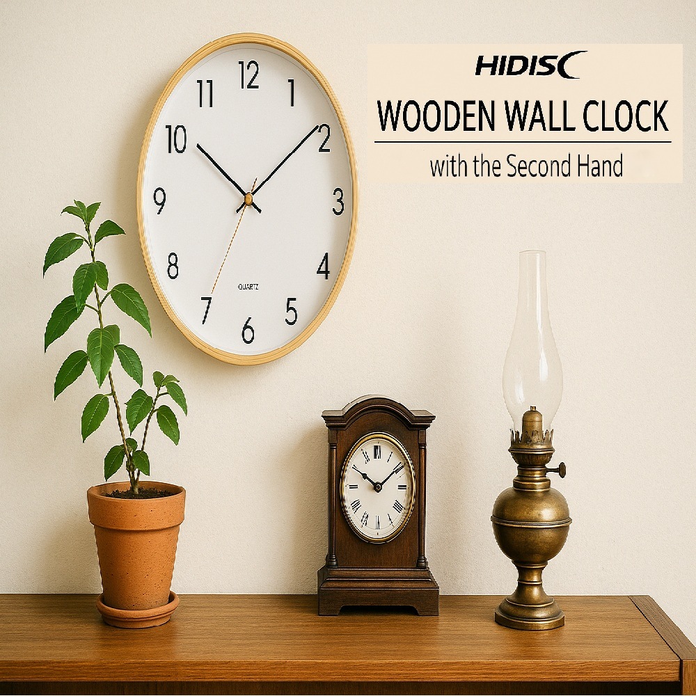 【リファービッシュ】 HIDISC 木製ボード ウォールクロック 秒針付き 木製フレーム ナチュラル R-HDCLWD-L