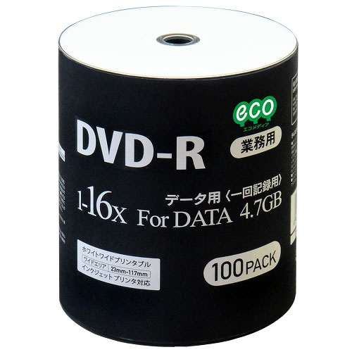 DVD-R for DATA DR47JNP100_BULK 4.7GB 1回記録 データ用 100枚シュリンクecoパック 1-16倍速対応 ホワイトワイドプリンタブル