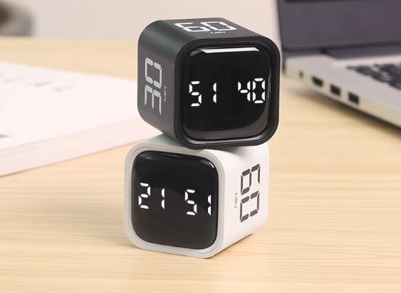 トマト型 多機能キューブタイマー（重力センサー・LED表示・大型画面）黒
