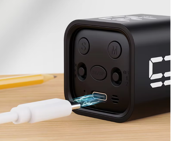 トマト型 多機能キューブタイマー（重力センサー・LED表示・大型画面）黒