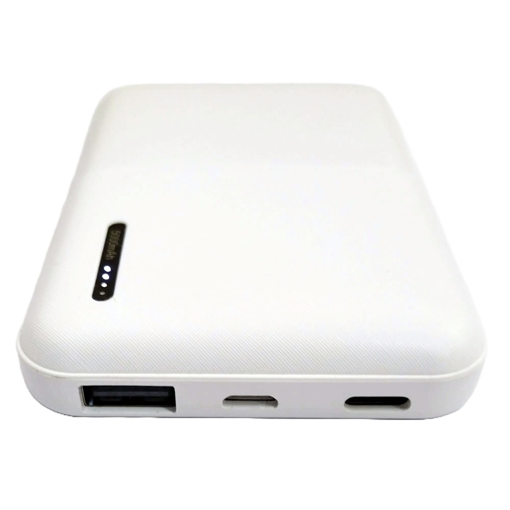 【リファービッシュ】HIDISC コンパクトスリム急速充電 モバイルバッテリー 5000mAh ホワイト R-HD-MB5000TAWH-PP