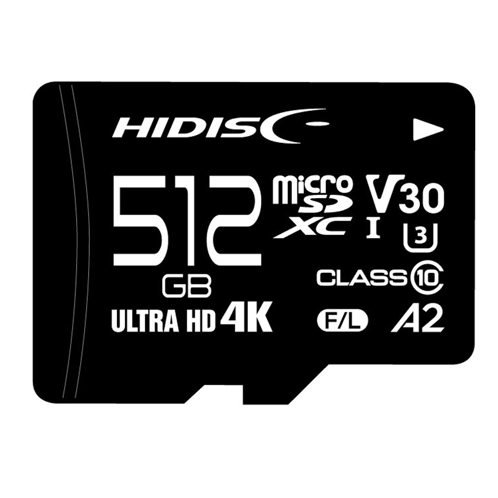 HIDISC 超高速microSDXCカード 512GB CLASS10 UHS-I Speed class3, A2対応　HDMCSDX512GA2V30