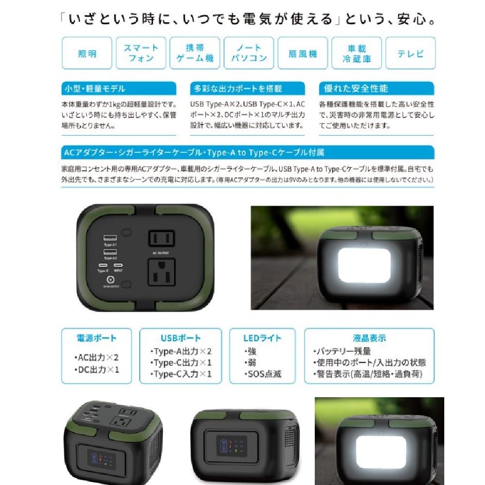 【防災対策用品】 HIDISC ポータブルパワーステーション HD-PPSG120