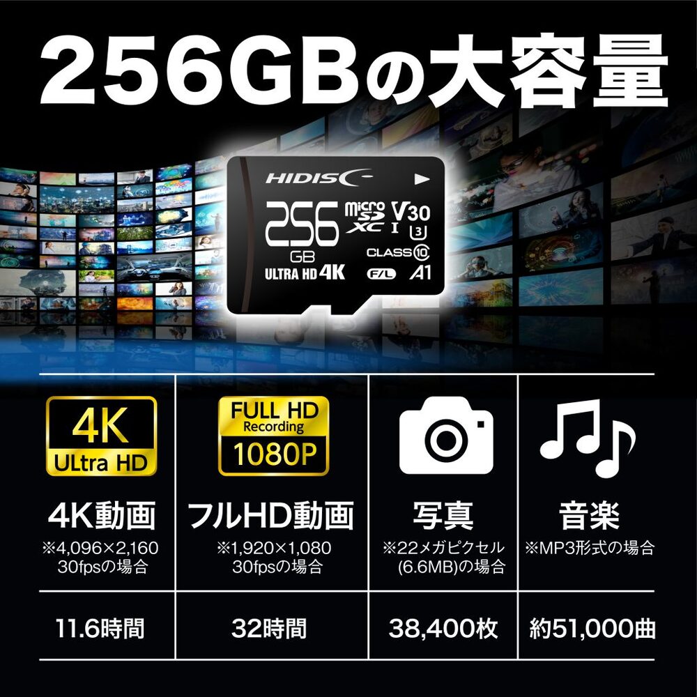超高速microSDXCカード 256GB CLASS10 UHS-I, A1対応 HDMCSDX256GCL10V30[M便1/2]