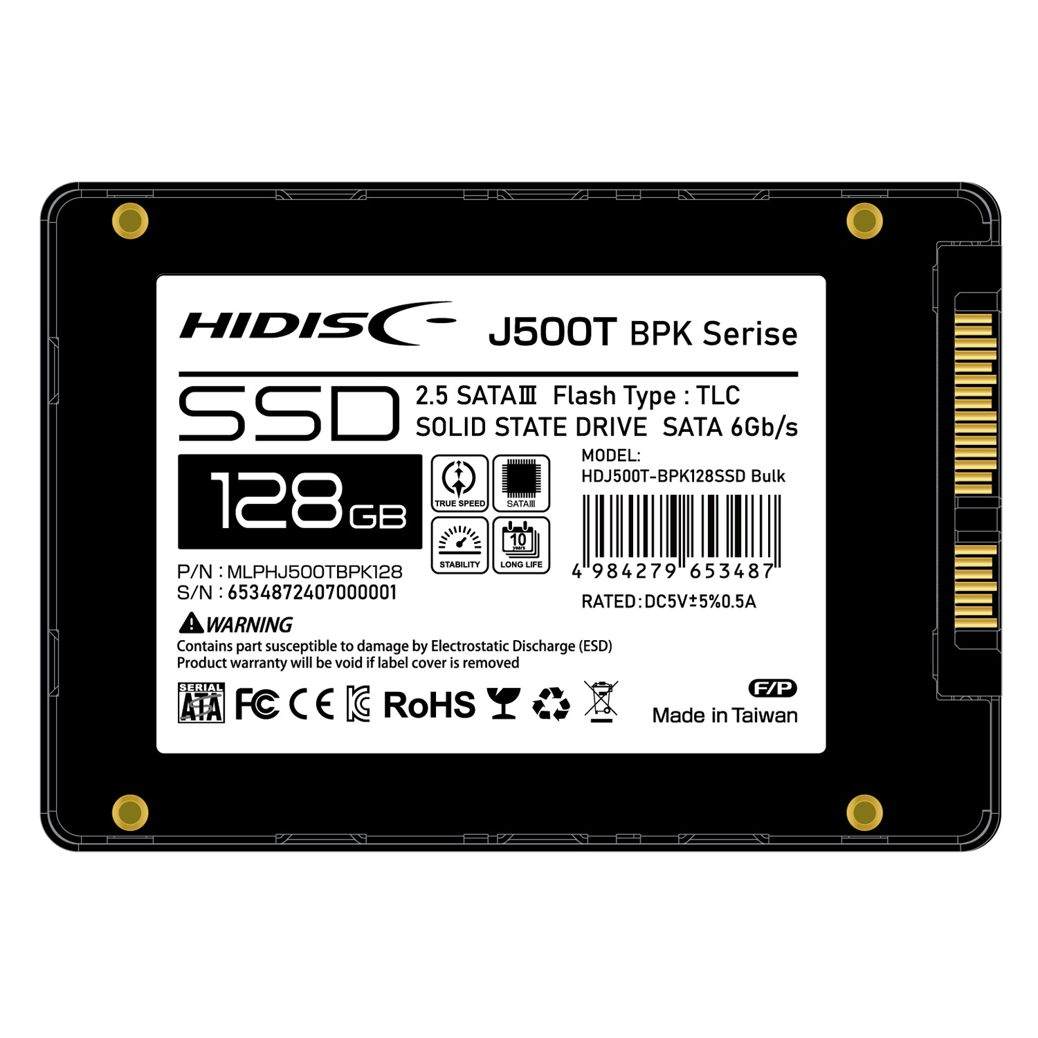 HIDISC 2.5inch SATA SSD TLC 128GB HDJ500T-BPK128SSD Bulk Phison/KIOXIA BICS