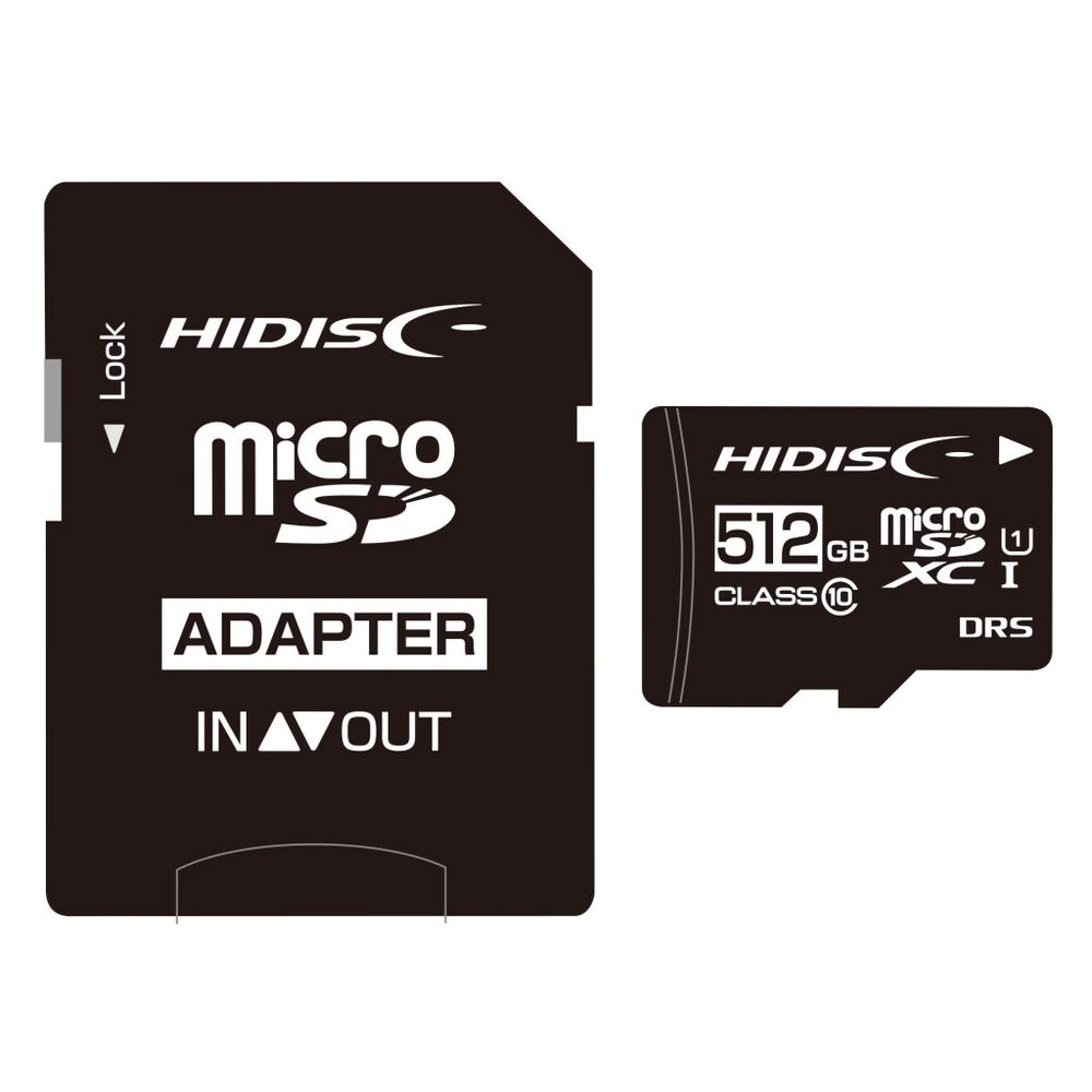 【データ復旧サービス付】HIDISC microSDXCカード 512GB CLASS10 UHS-1対応 SD変換アダプタ/ケース付 HDMCSDX512GCL10DS