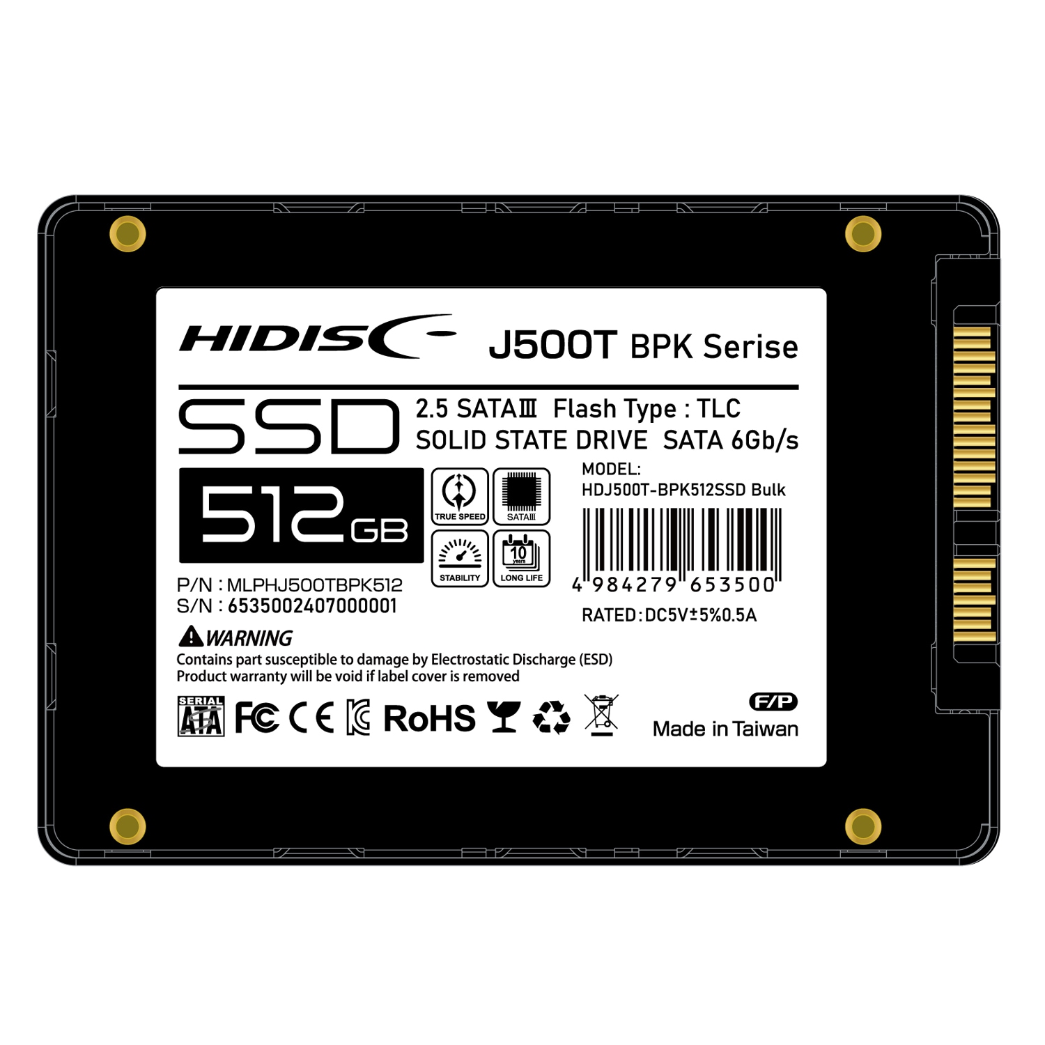 HIDISC 2.5inch SATA SSD TLC 512GB HDJ500T-BPK512SSD Bulk Phison/KIOXIA BICS 