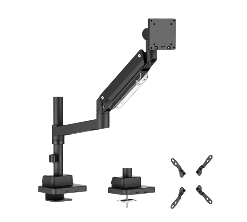 スーパー・ヘビーデューティー ポール取付式ガススプリングモニターアーム（24～57インチ・27kg対応・VESAアダプター付）