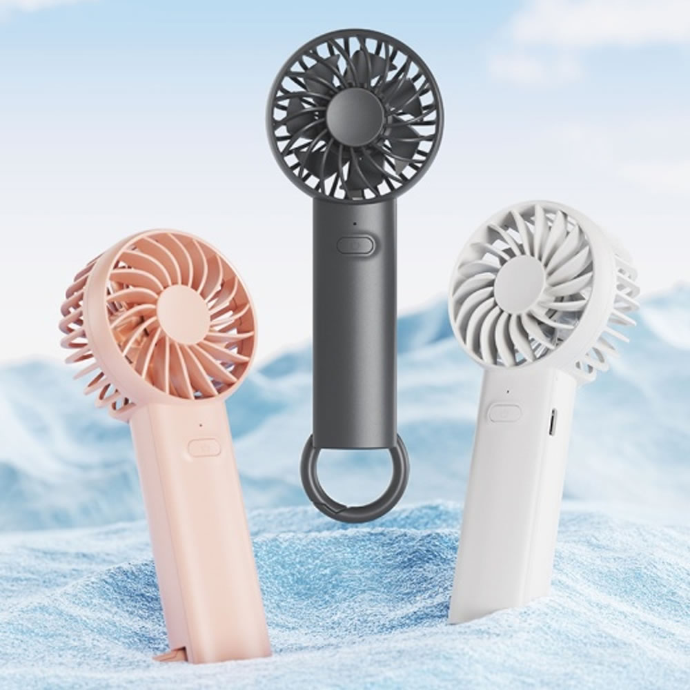 カラビナ付きハンディファン｜3段階風量調節・フック付きで持ち運び便利な充電式扇風機