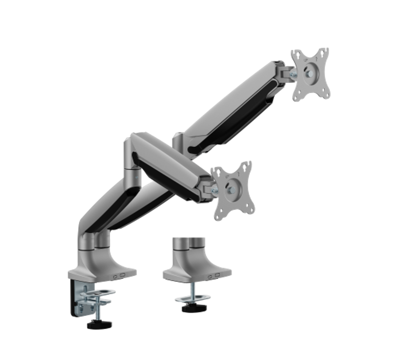 デュアルモニター対応 ヘビーデューティー ガススプリング式アーム クランプ＆グロメット取付