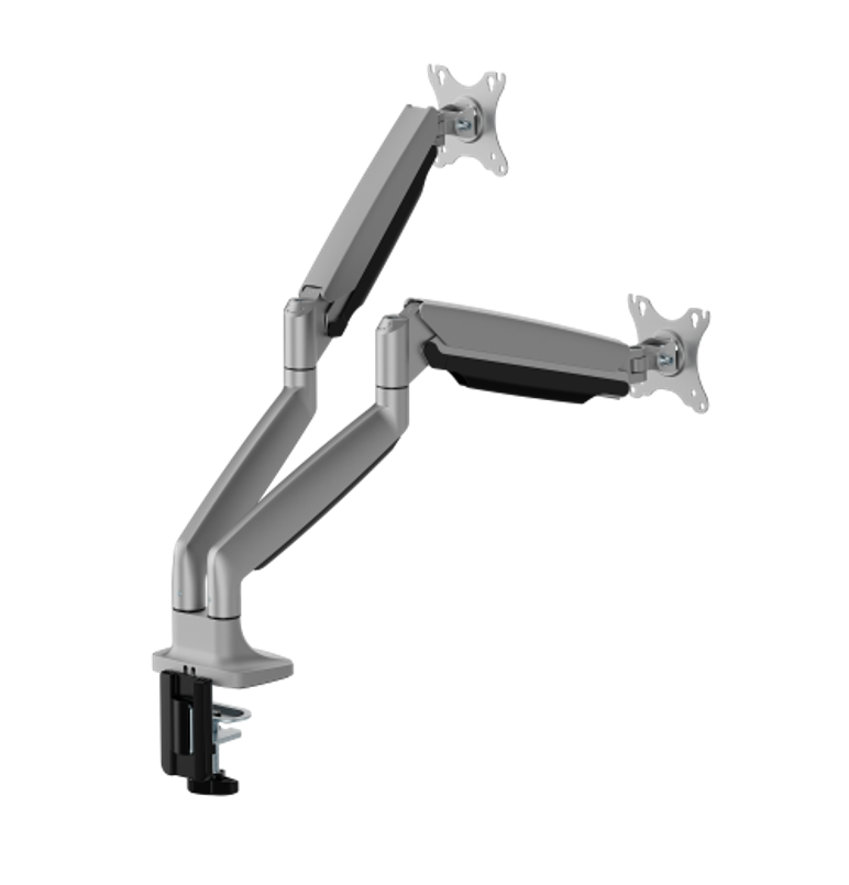 デュアルモニター対応 ヘビーデューティー ガススプリング式アーム クランプ＆グロメット取付