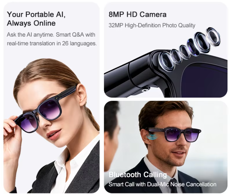 オープンイヤー スマートAIグラス オーディオ グラス　HDS-XG88PRO-BK