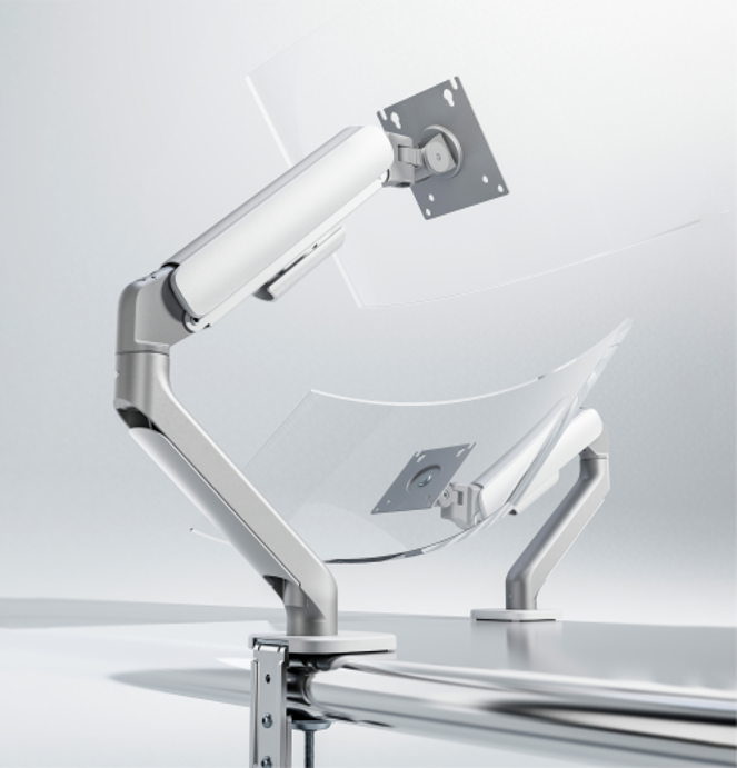 シンプル設計 ガススプリング式モニターアーム 17～32インチ対応 クランプ＆グロメット取付式