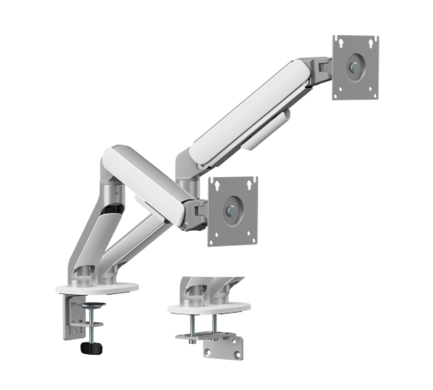 シンプル設計ガススプリング式 デュアルモニターアーム 17～32インチ対応 クランプ＆グロメット式