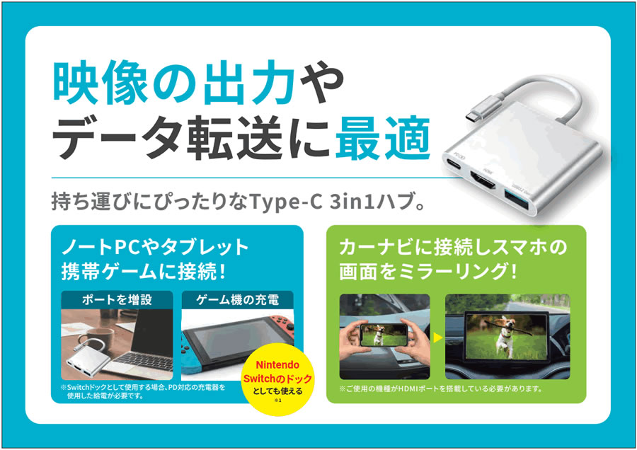 HIDISC 3in1 USBハブ シルバー HD-3IN1HBSV