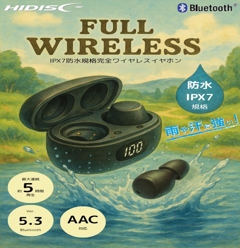 HIDISC IPX7防水規格完全ワイヤレスイヤホン R-HDBT40BK