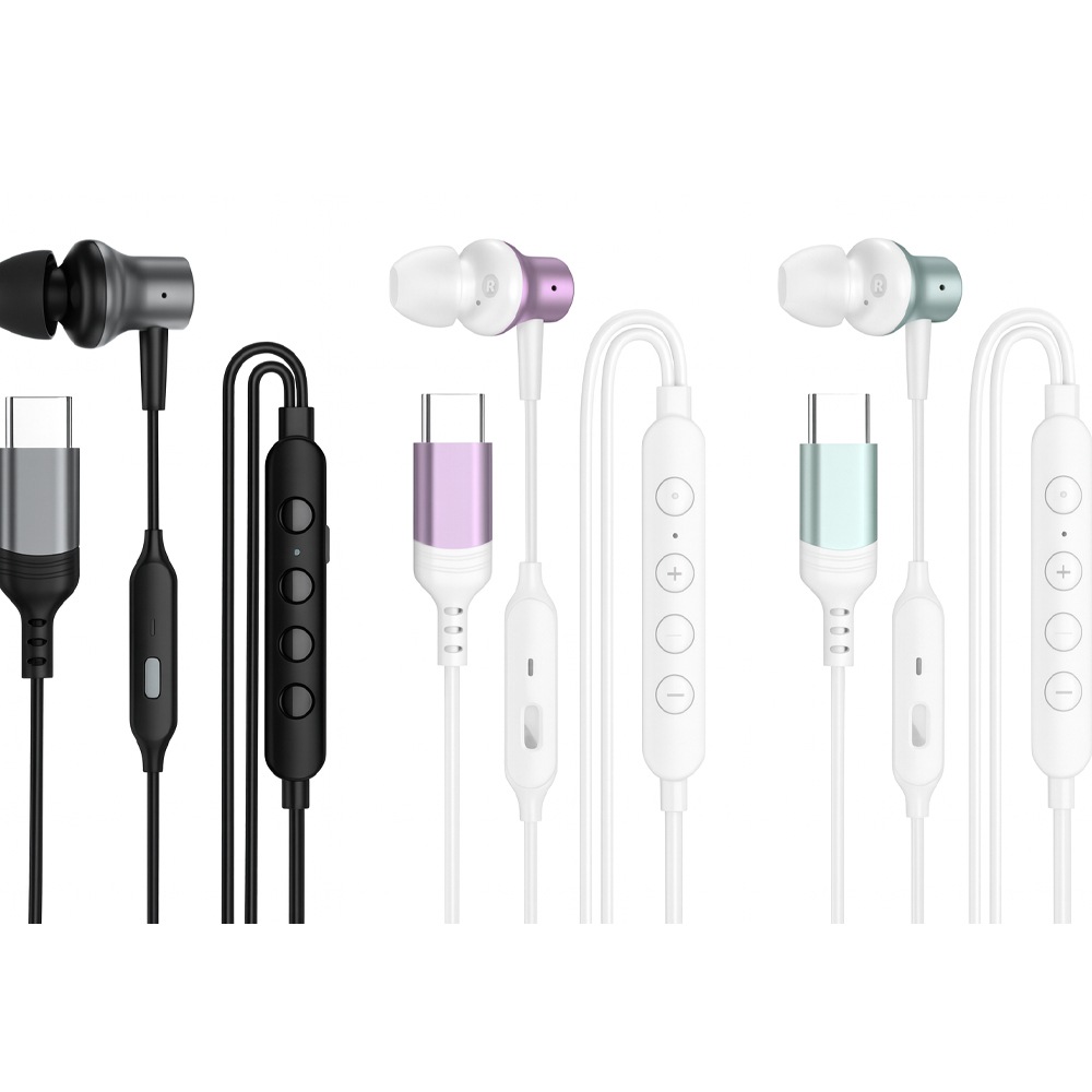 USB Type-Cゲーム＆カラオケ対応（マイク搭載）有線イヤホン　黒×シルバー　HD-KC0086BK