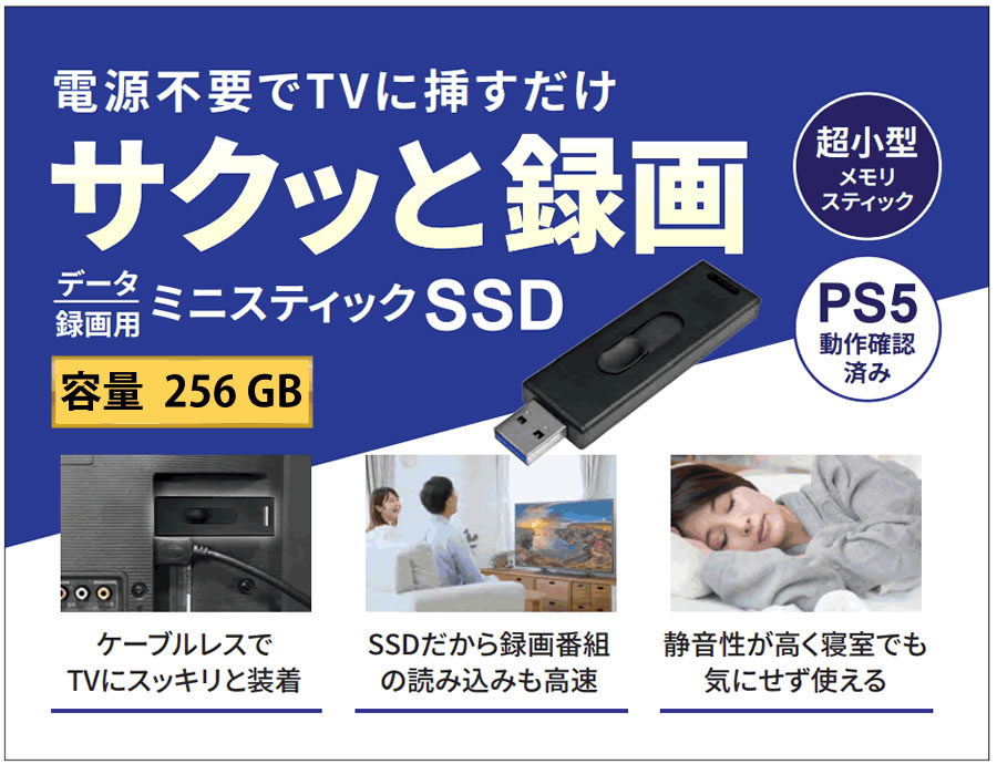 【数量限定特価】MiniStickポータブルSSD 256GB USB3.2 Gen2対応 (データ/録画用) MFMSSD256GJP3R [バルク品] [返品交換不可]