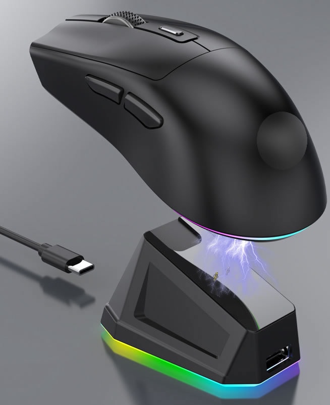 ゲーミングマウス PAW3311搭載 12,800DPI 充電ドック付属 ワイヤレス・Bluetooth・有線対応 高耐久エルゴ設計